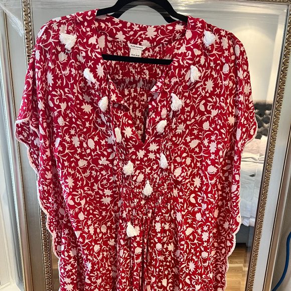 Club Monaco swim dress cinched red and white pompom - Picture 1 of 4